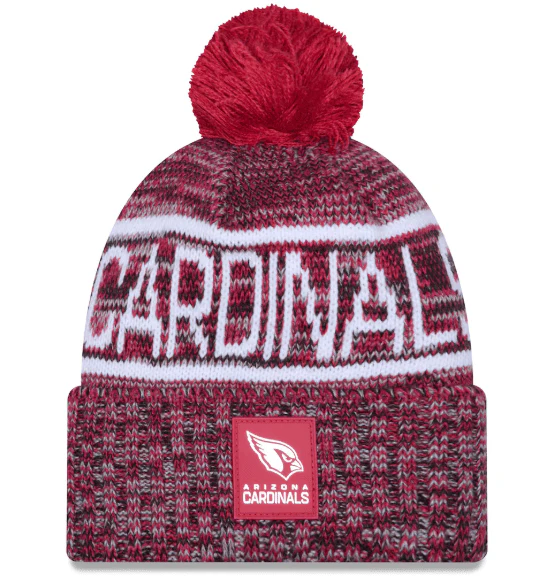 Adult Arizona Cardinals New Era 2025 Red Sideline Cuffed Knit Hat With Pom - Men's