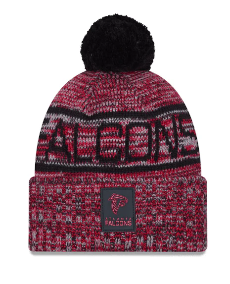 Adult Atlanta Falcons New Era 2025 Red Sideline Cuffed Knit Hat With Pom - Men's