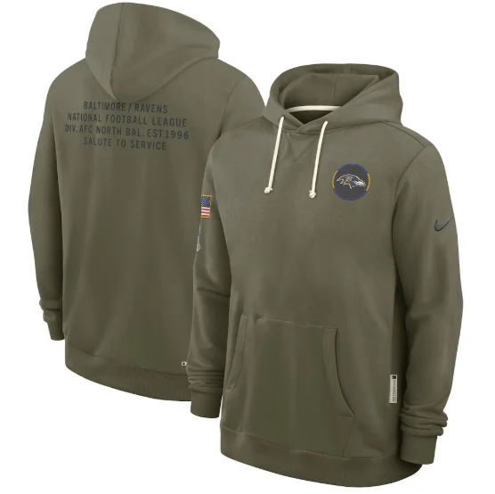 Adult Baltimore Ravens Nike Olive 2025 Salute to Service Sideline Hooded Sweatshirt - Men's
