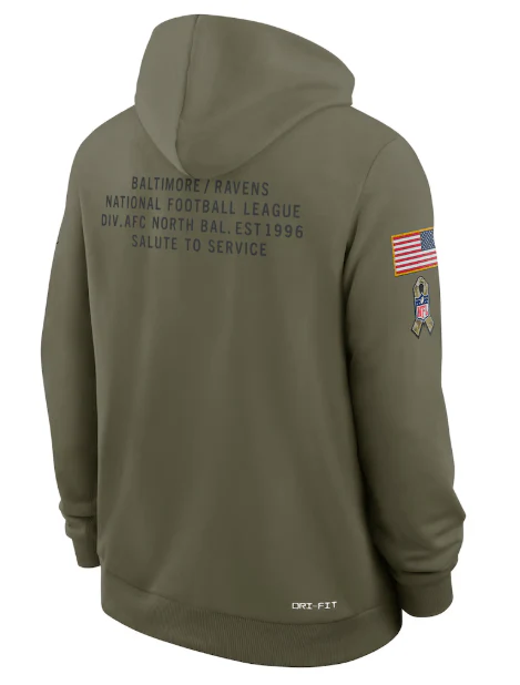 Adult Baltimore Ravens Nike Olive 2025 Salute to Service Sideline Hooded Sweatshirt - Men's - Image 3