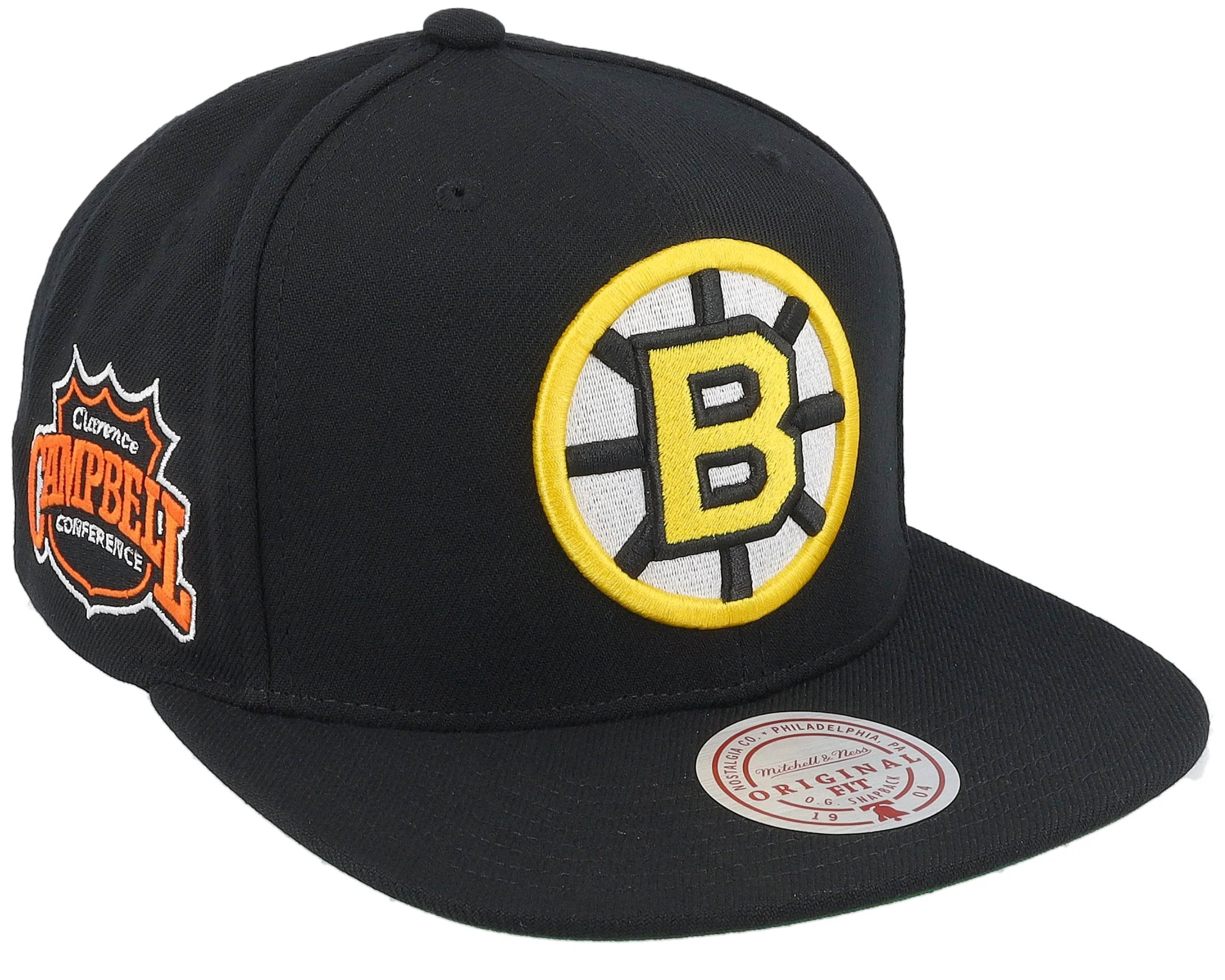 Adult Boston Bruins Mitchell & Ness Black Top Spot Side Patch Snapback Hat - Men's