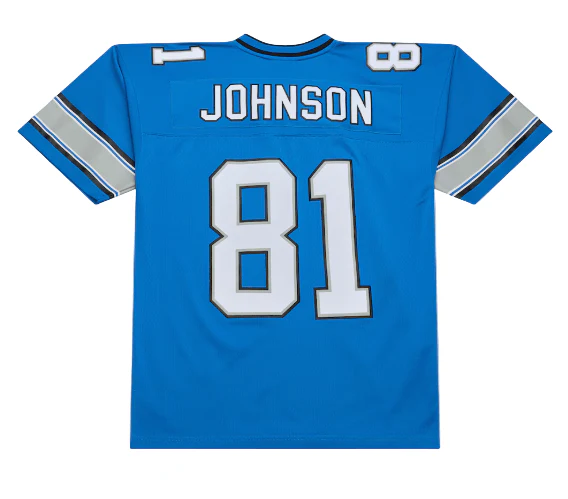Adult Calvin Johnson Detroit Lions Blue 2007 Mitchell & Ness Throwback Jersey - Men's