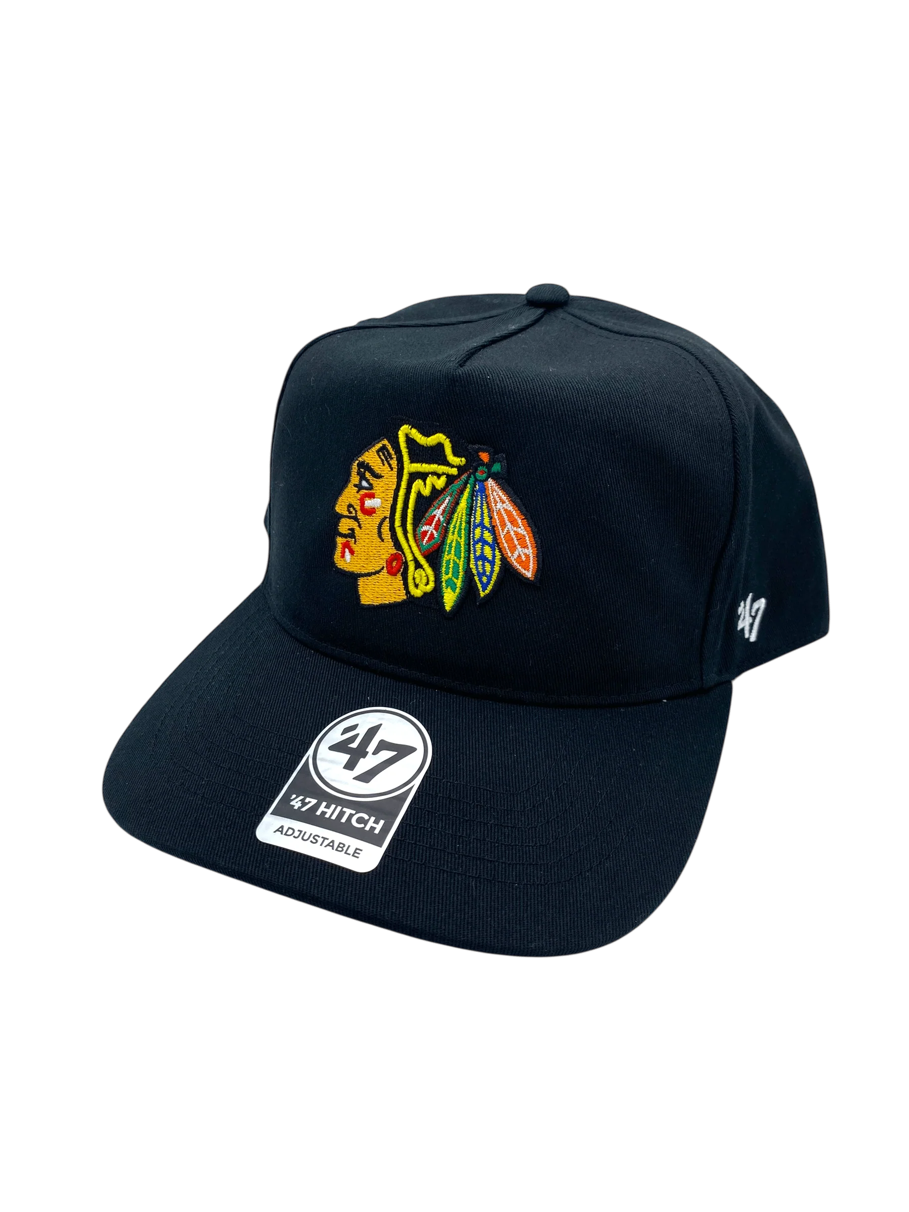 Adult Chicago Blackhawks '47 Black Team Logo Hitch Adjustable Snapback Hat - Men's