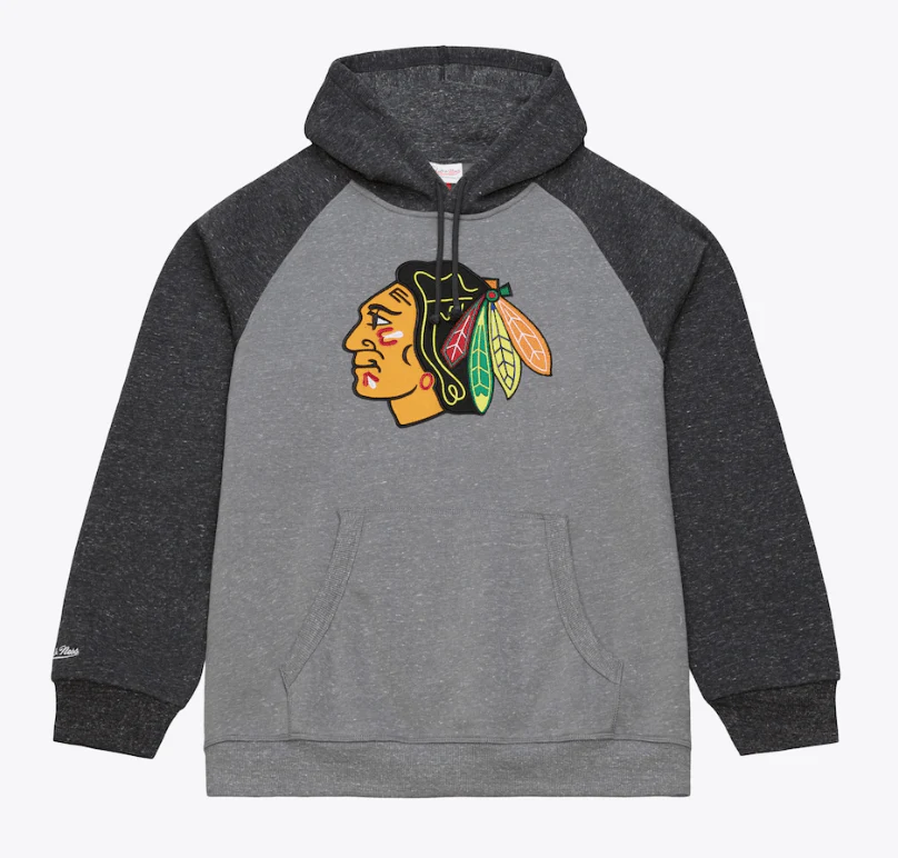 Adult Chicago Blackhawks Mitchell & Ness Gray Winning Streak Fleece Hooded Sweatshirt - Men's