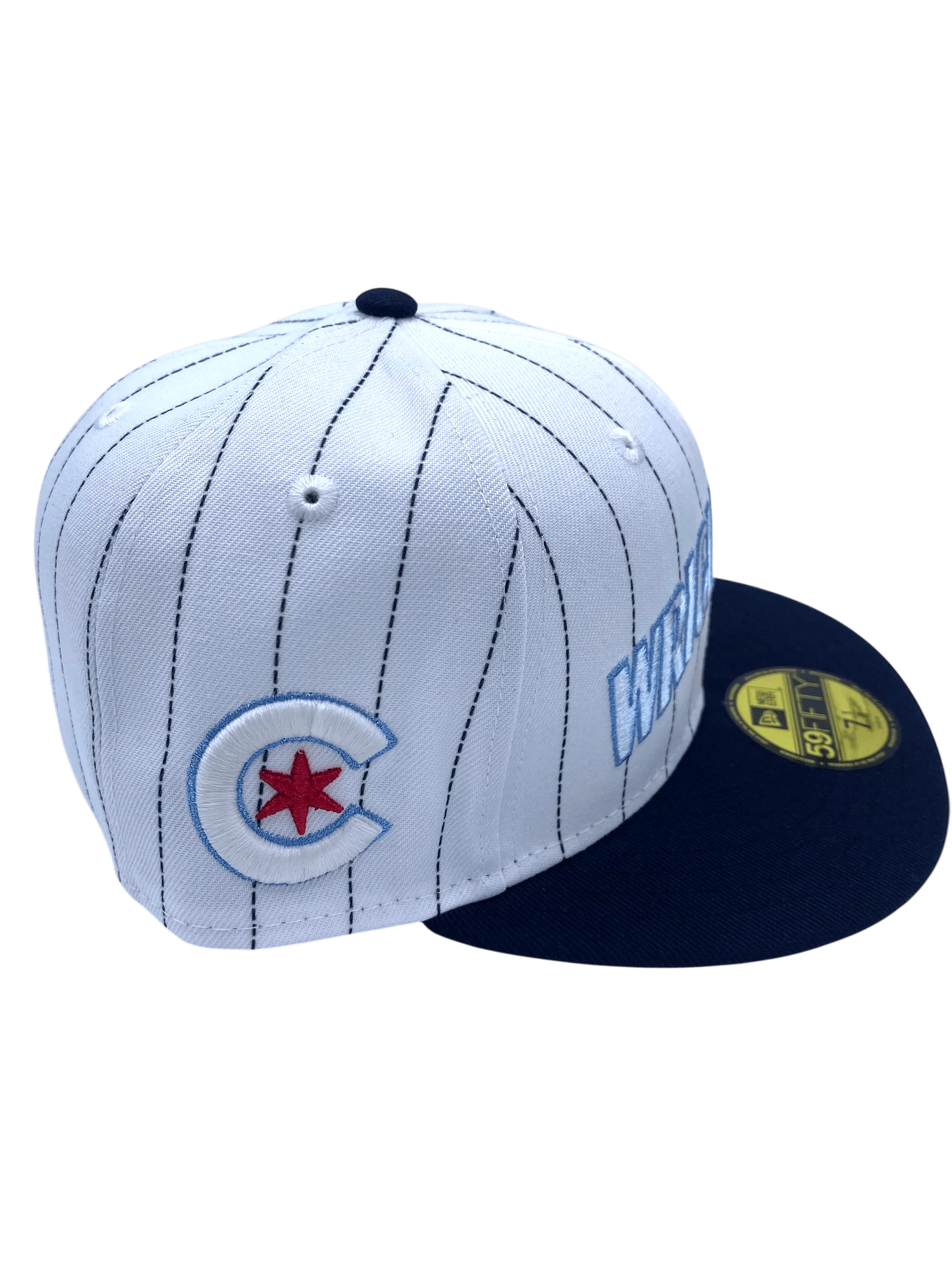 Adult Chicago Cubs New Era White Pinstripe Wrigleyville Custom Side Patch 59FIFTY Fitted Hat - Men's - Image 7