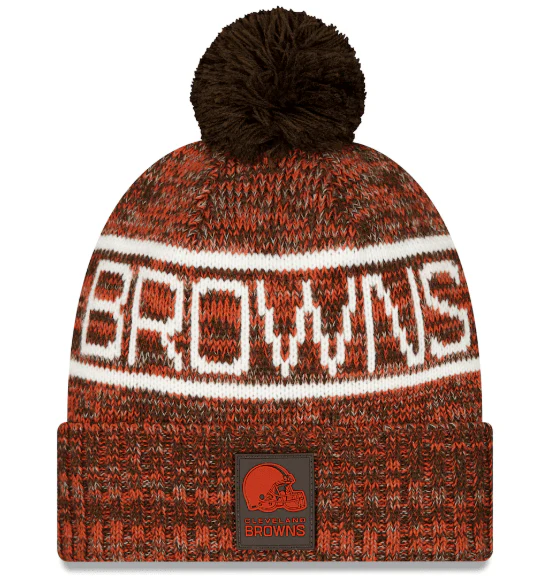 Adult Cleveland Browns New Era 2025 Orange Sideline Cuffed Knit Hat With Pom - Men's