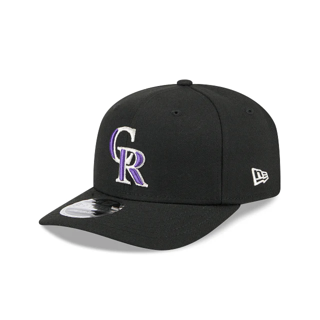 Adult Colorado Rockies New Era Black Replica Team Logo 9SEVENTY Stretch-Snapback Hat - Men's