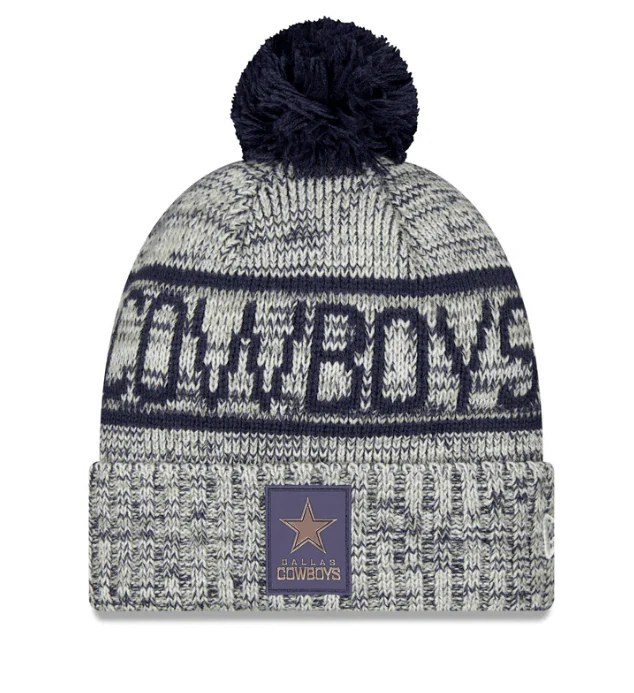 Adult Dallas Cowboys New Era 2025 Gray Sideline Cuffed Knit Hat With Pom - Men's