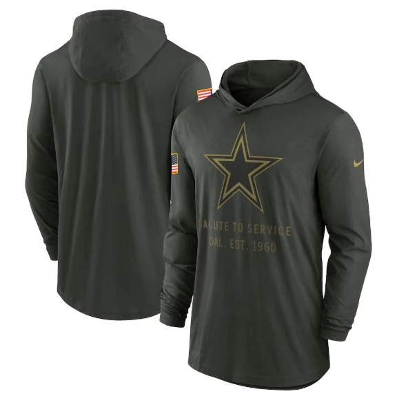 Adult Dallas Cowboys Nike Olive 2025 Salute to Service Sideline Lightweight Hooded Pullover - Men's