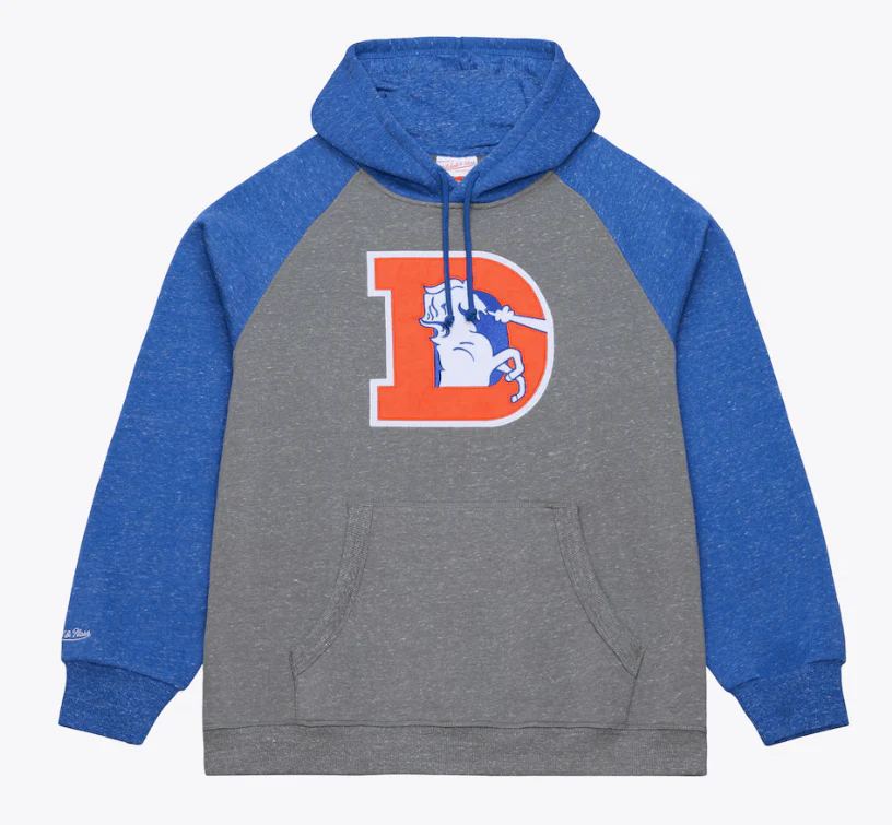 Adult Denver Broncos Mitchell & Ness Gray Winning Streak Fleece Hooded Sweatshirt - Men's