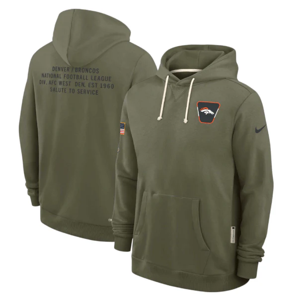 Adult Denver Broncos Nike Olive 2025 Salute to Service Sideline Hooded Sweatshirt - Men's