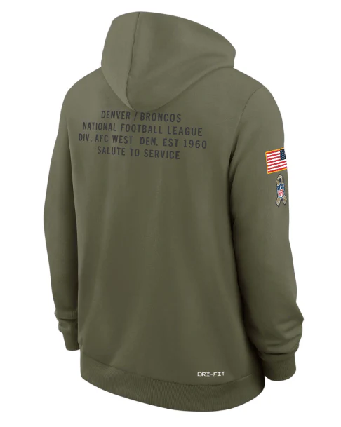 Adult Denver Broncos Nike Olive 2025 Salute to Service Sideline Hooded Sweatshirt - Men's - Image 3