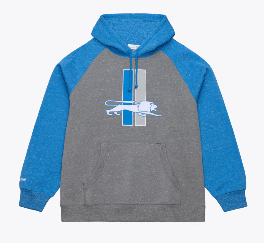 Adult Detroit Lions Mitchell & Ness Gray Winning Streak Fleece Hooded Sweatshirt - Men's