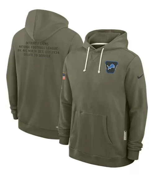 Adult Detroit Lions Nike Olive 2025 Salute to Service Sideline Hooded Sweatshirt - Men's