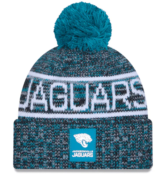 Adult Jacksonville Jaguars New Era 2025 Teal Sideline Cuffed Knit Hat With Pom - Men's