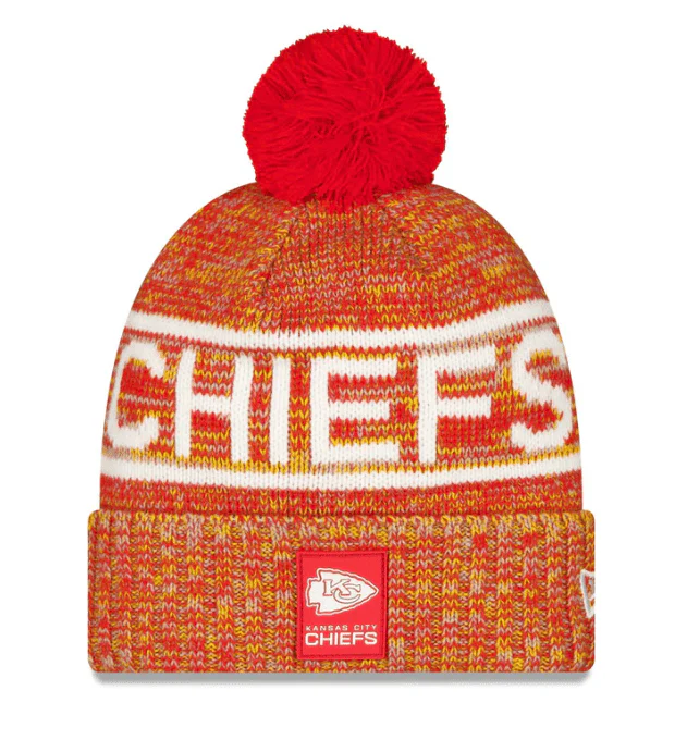 Adult Kansas City Chiefs New Era 2025 Red Sideline Cuffed Knit Hat With Pom - Men's