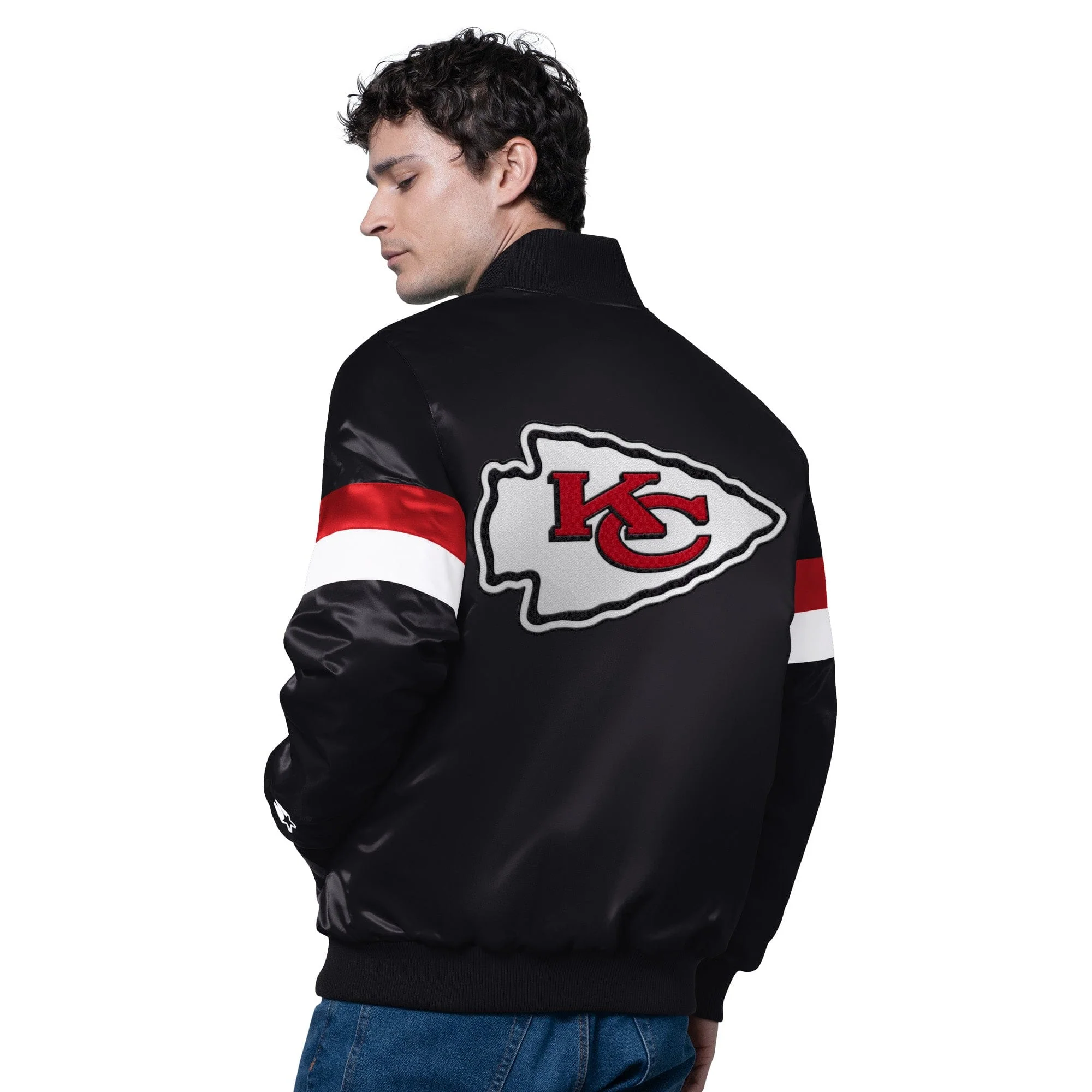 Adult Kansas City Chiefs Starter Black Triple Option Varsity Satin Jacket - Men's - Image 2