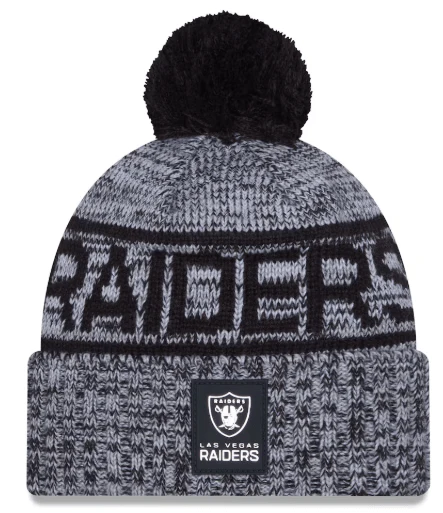 Adult Las Vegas Raiders New Era 2025 Black Sideline Cuffed Knit Hat With Pom - Men's