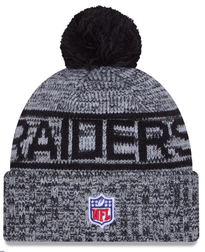 Adult Las Vegas Raiders New Era 2025 Black Sideline Cuffed Knit Hat With Pom - Men's - Image 2