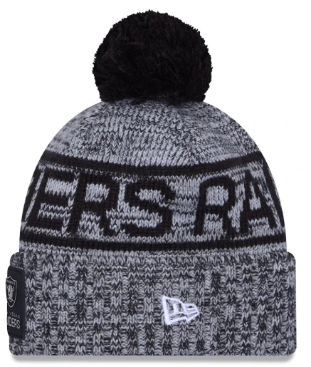 Adult Las Vegas Raiders New Era 2025 Black Sideline Cuffed Knit Hat With Pom - Men's - Image 3