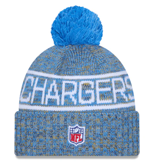 Adult Los Angeles Chargers New Era 2025 Powder Blue Sideline Cuffed Knit Hat With Pom - Men's - Image 3