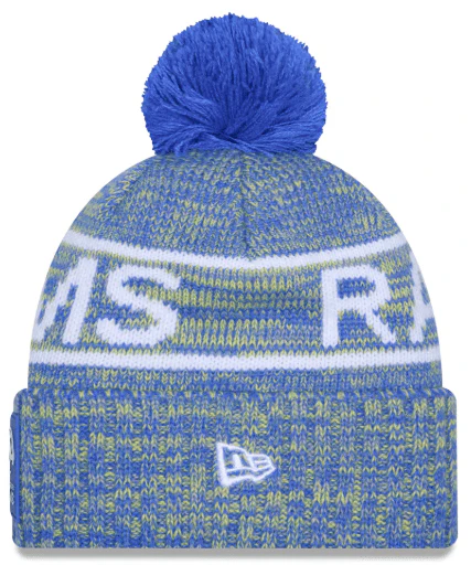 Adult Los Angeles Rams New Era 2025 Blue Sideline Cuffed Knit Hat With Pom - Men's - Image 3