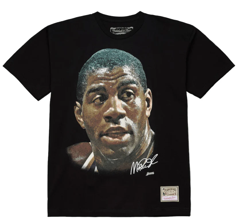Adult Magic Johnson Los Angeles Lakers Mitchell & Ness Black Real NBA Big Face T-Shirt - Men's