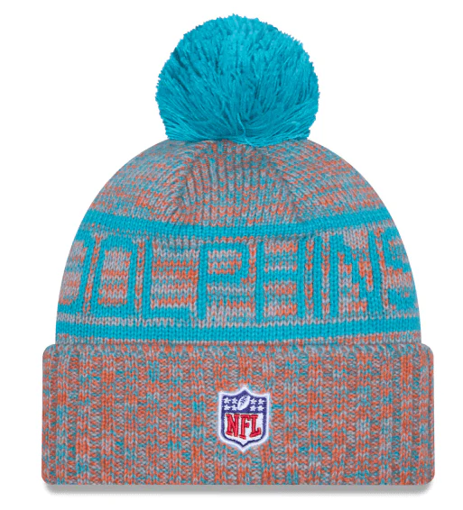 Adult Miami Dolphins New Era 2025 Orange Sideline Cuffed Knit Hat With Pom - Men's - Image 2