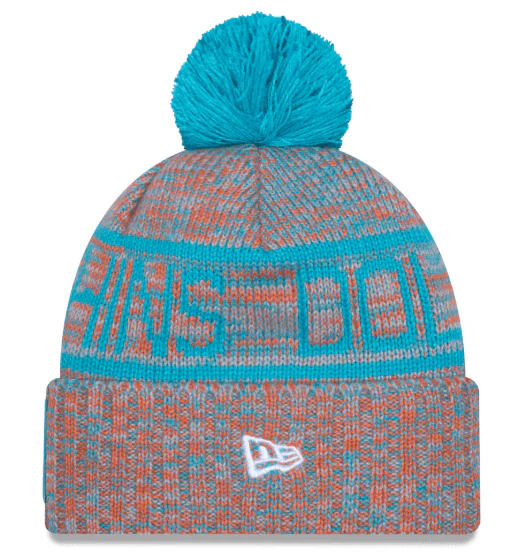 Adult Miami Dolphins New Era 2025 Orange Sideline Cuffed Knit Hat With Pom - Men's - Image 3