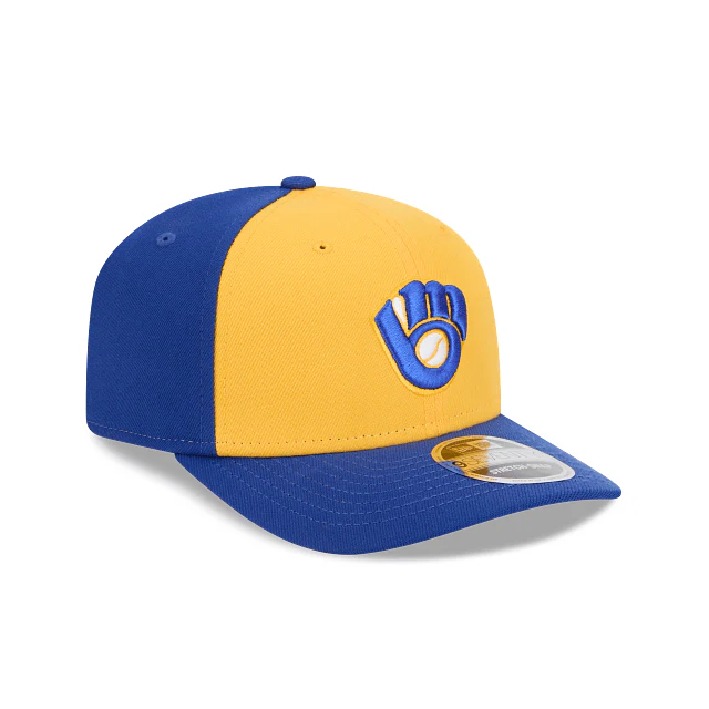 Adult Milwaukee Brewers Vintage New Era Yellow/ Navy Replica Team Logo 9SEVENTY Stretch-Snapback Hat - Men's - Image 2