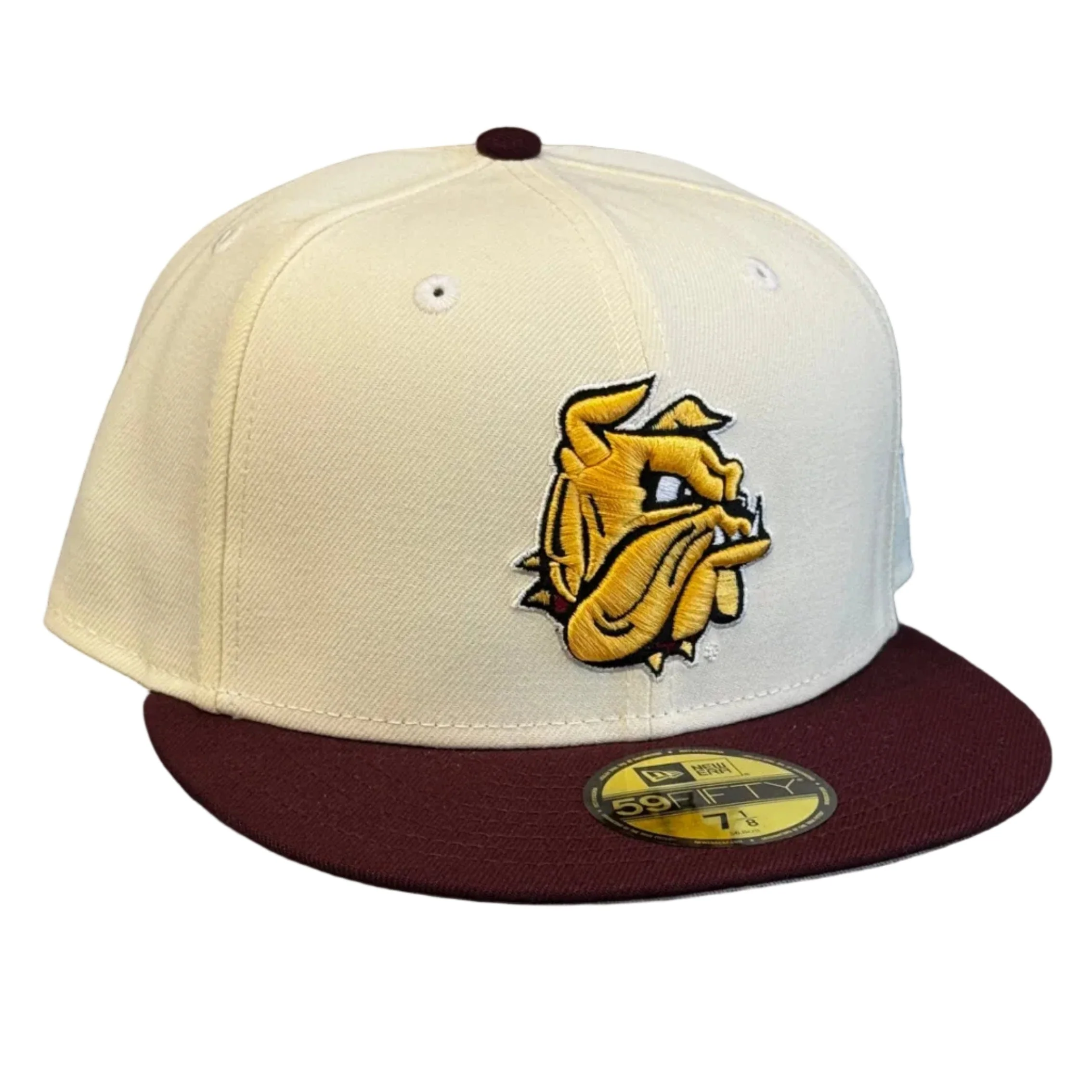 Adult Minnesota-Duluth Bulldogs New Era Chrome/Maroon Bulldog Head Custom 59FIFTY Fitted Hat - Men's