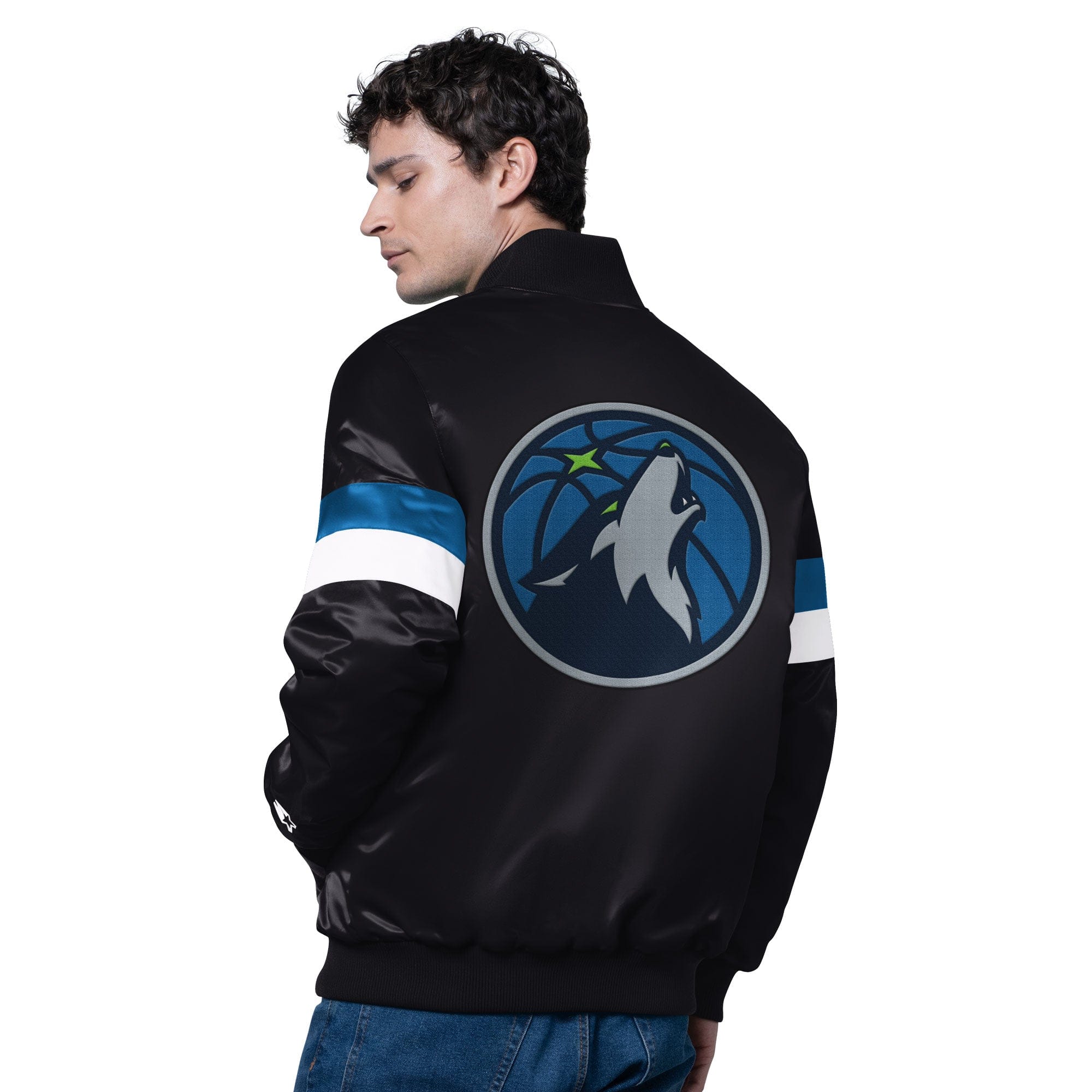 Adult Minnesota Timberwolves Starter Black Triple Option Varsity Satin Jacket - Men's - Image 2