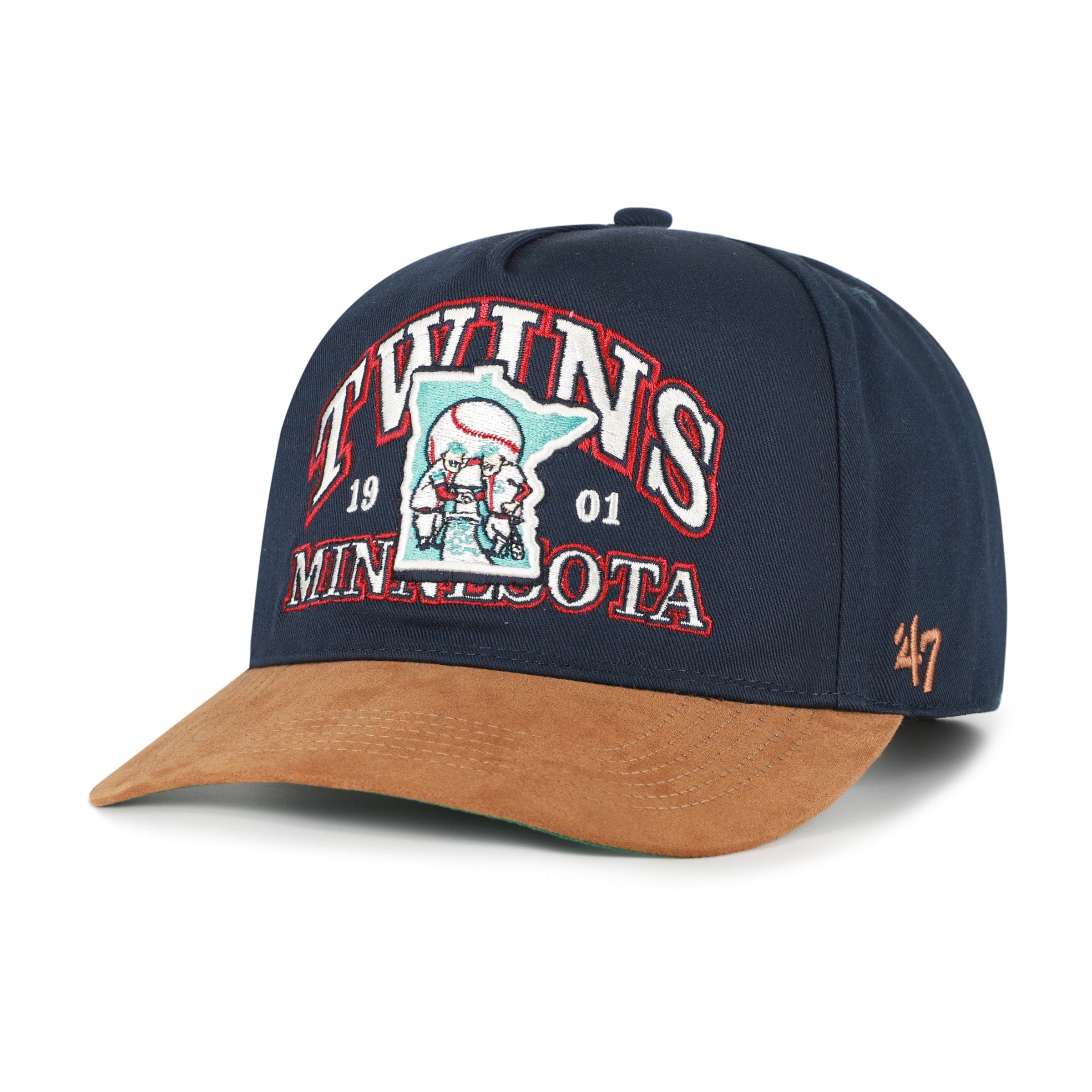 Adult Minnesota Twins Cooperstown '47 Brand Navy Break Wood Suede Brim Hitch Adjustable Snapback Hat - Men's