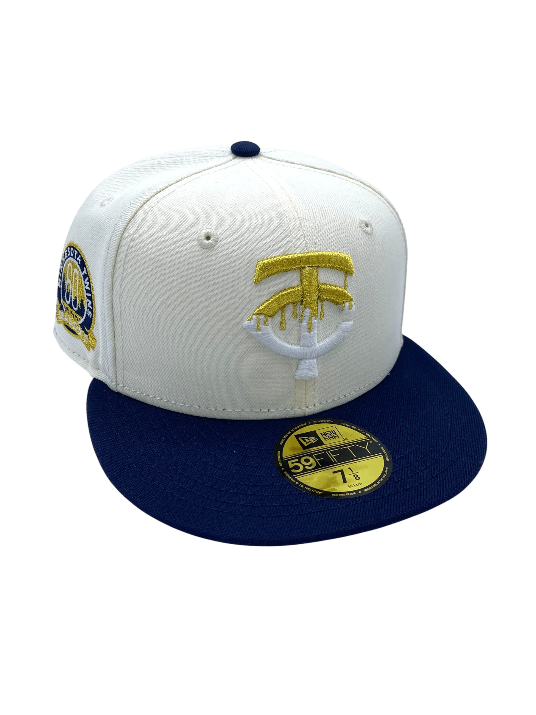 Adult Minnesota Twins New Era Chrome/Navy Dripped Side Patch 59FIFTY Fitted Hat - Men's