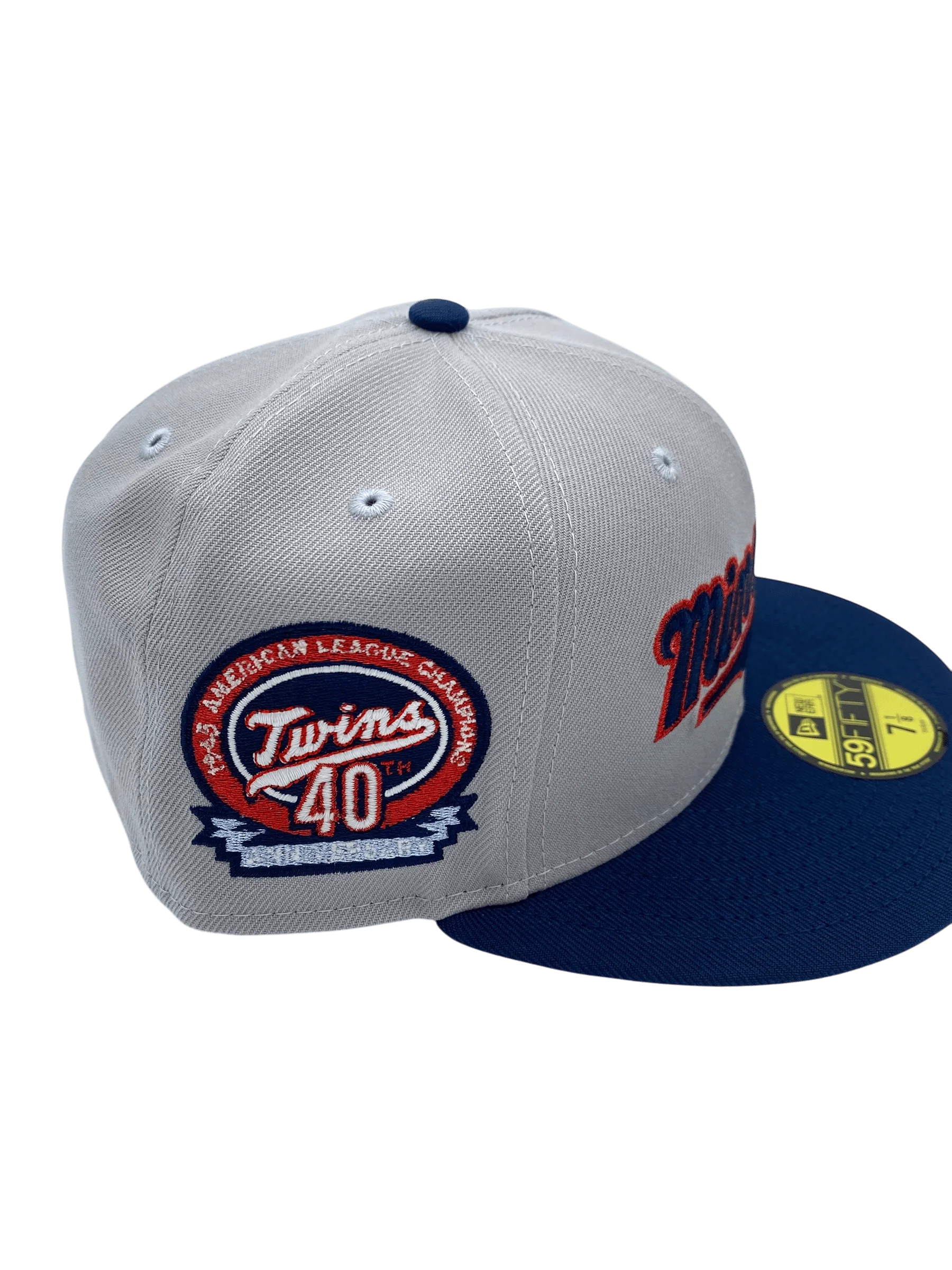Adult Minnesota Twins New Era Gray/Navy MN Script Custom Side Patch 59FIFTY Fitted Hat - Men's - Image 3