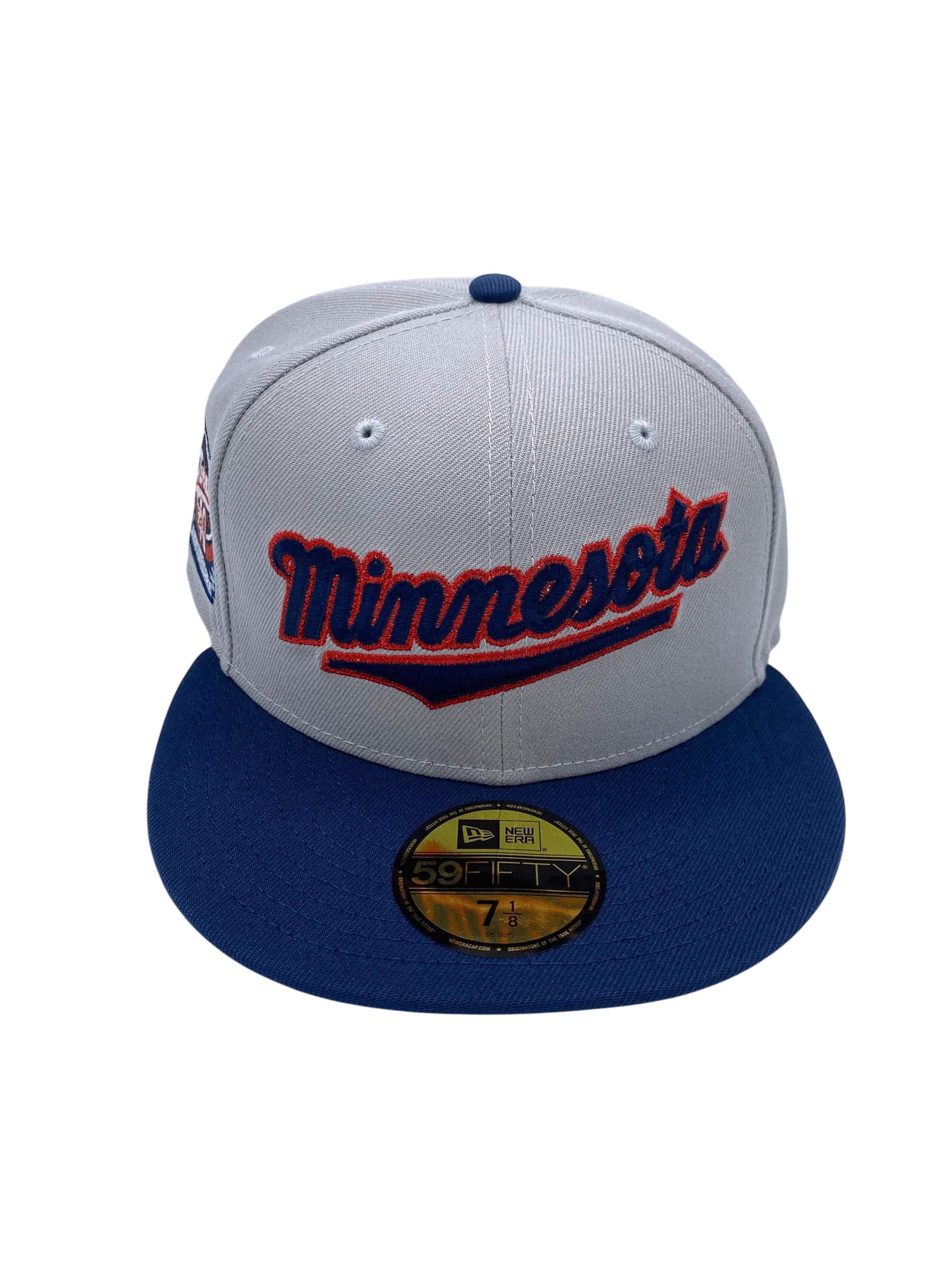 Adult Minnesota Twins New Era Gray/Navy MN Script Custom Side Patch 59FIFTY Fitted Hat - Men's - Image 7