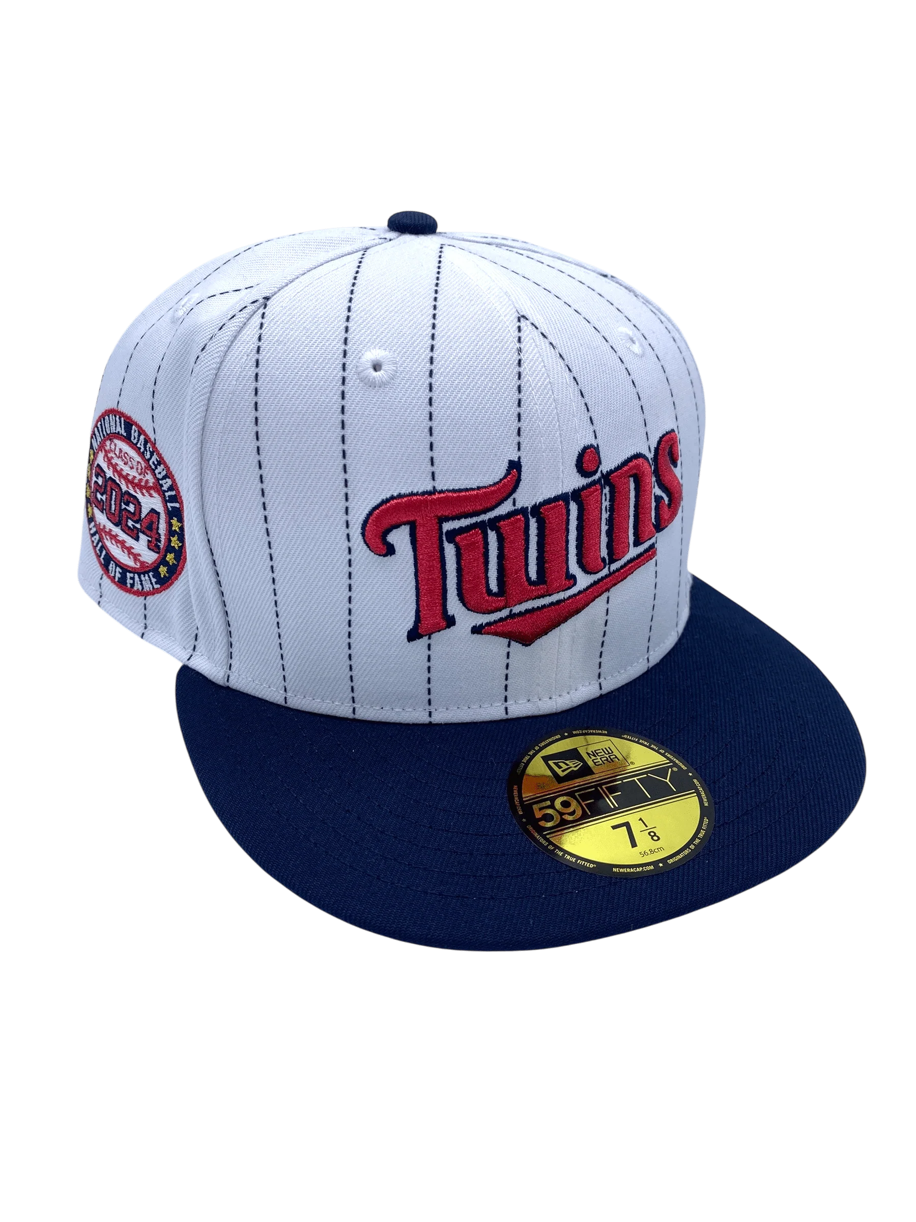 Adult Minnesota Twins New Era White Pinstripe The Mauer Side Patch 59FIFTY Fitted Hat - Men's
