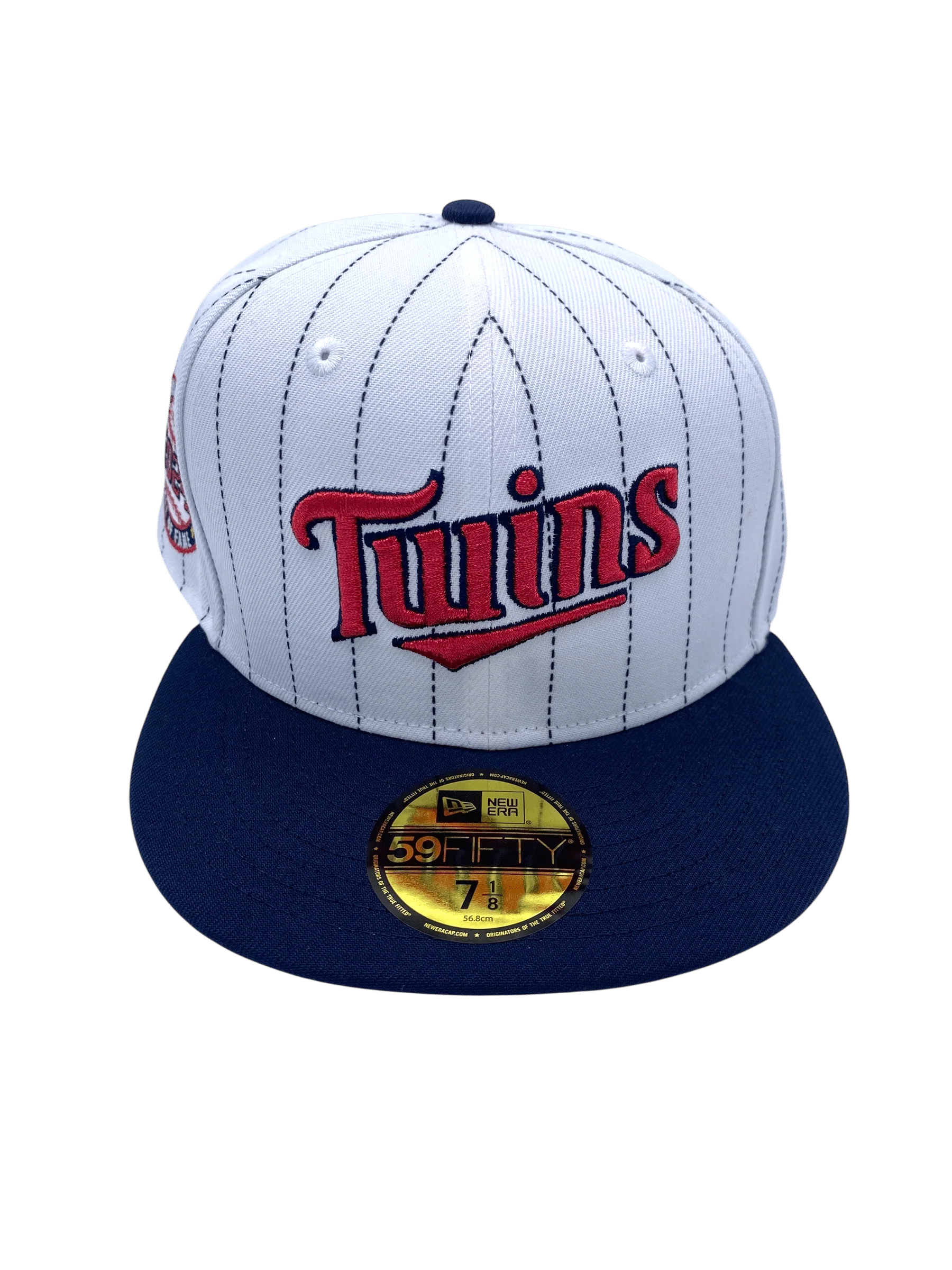 Adult Minnesota Twins New Era White Pinstripe The Mauer Side Patch 59FIFTY Fitted Hat - Men's - Image 6