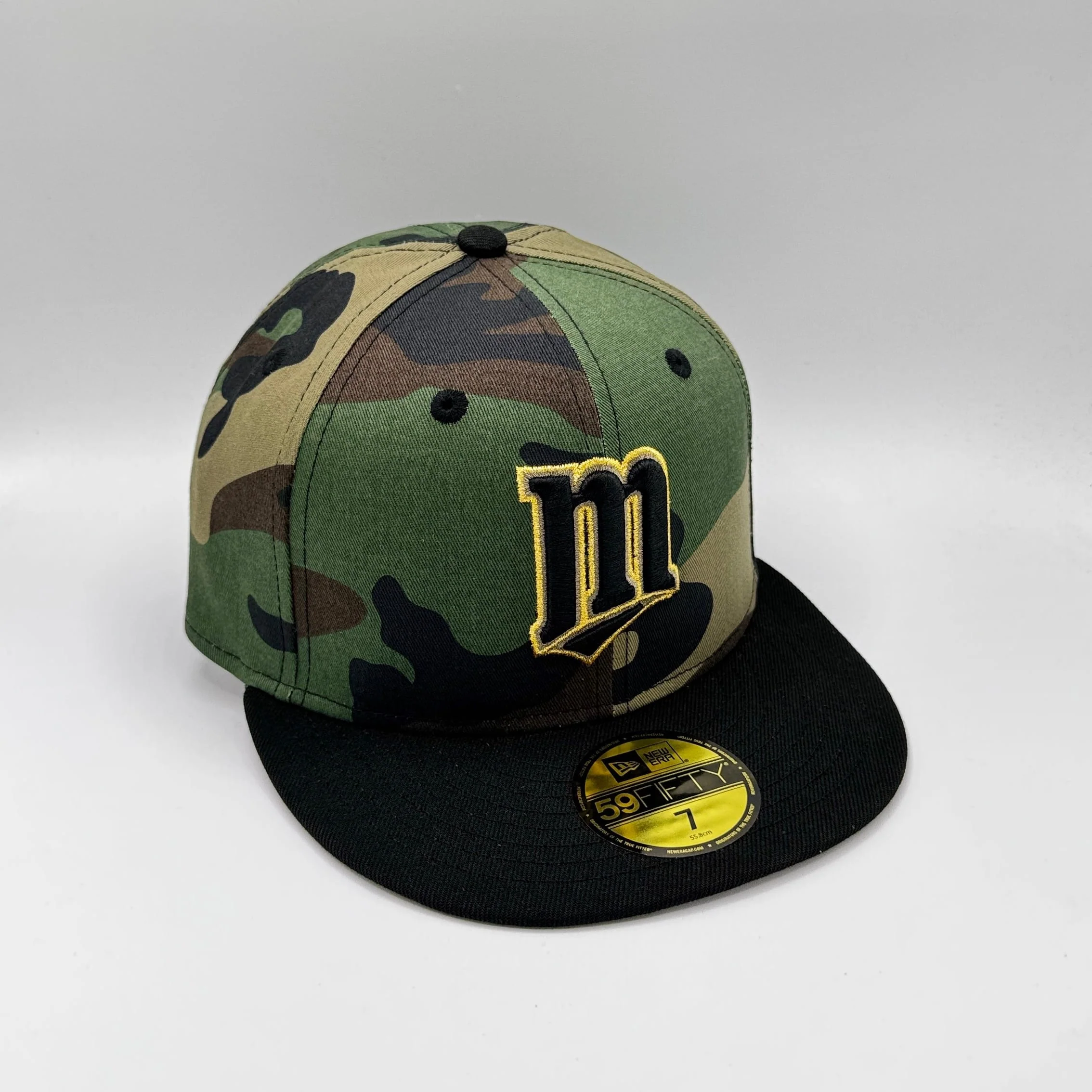 Adult Minnesota Twins New Era Woodland Camo M Logo Custom 59FIFTY Fitted Hat - Men's