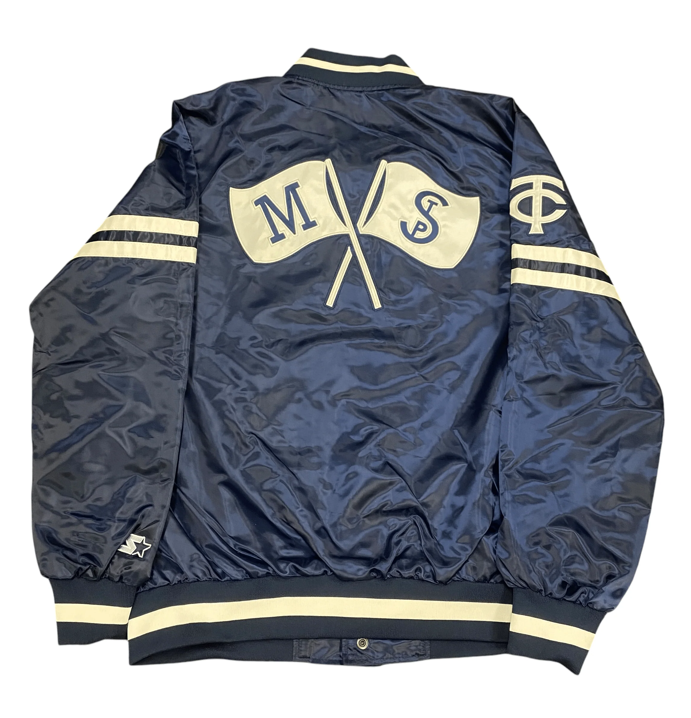 Adult Minnesota Twins Starter Navy Varsity Lightweight Satin Jacket - Men's - Image 2