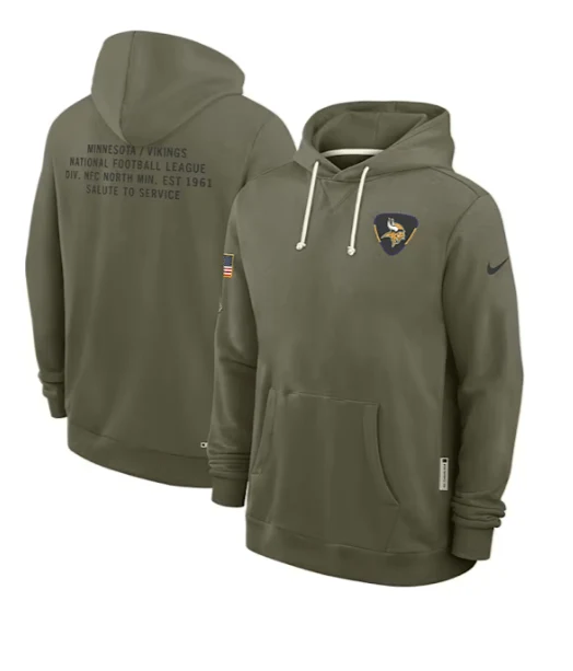 Adult Minnesota Vikings Nike Olive 2025 Salute to Service Sideline Hooded Sweatshirt - Men's