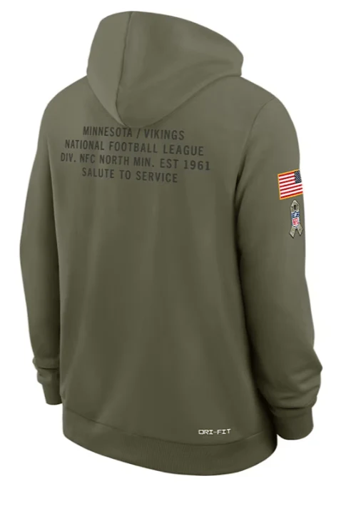 Adult Minnesota Vikings Nike Olive 2025 Salute to Service Sideline Hooded Sweatshirt - Men's - Image 3