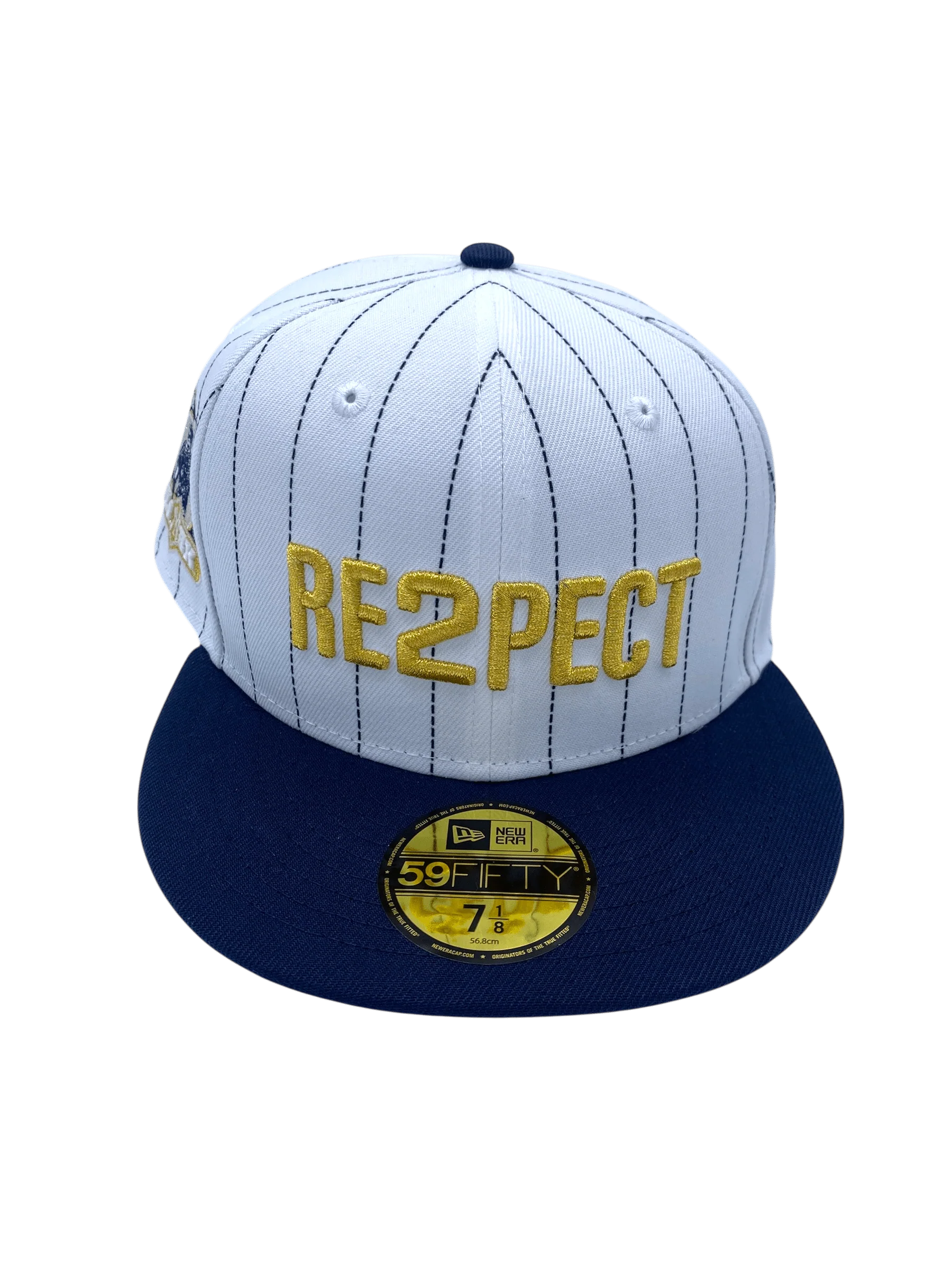Adult New York Yankees New Era White Pinstripe Respect Custom Side Patch 59FIFTY Fitted Hat - Men's - Image 4