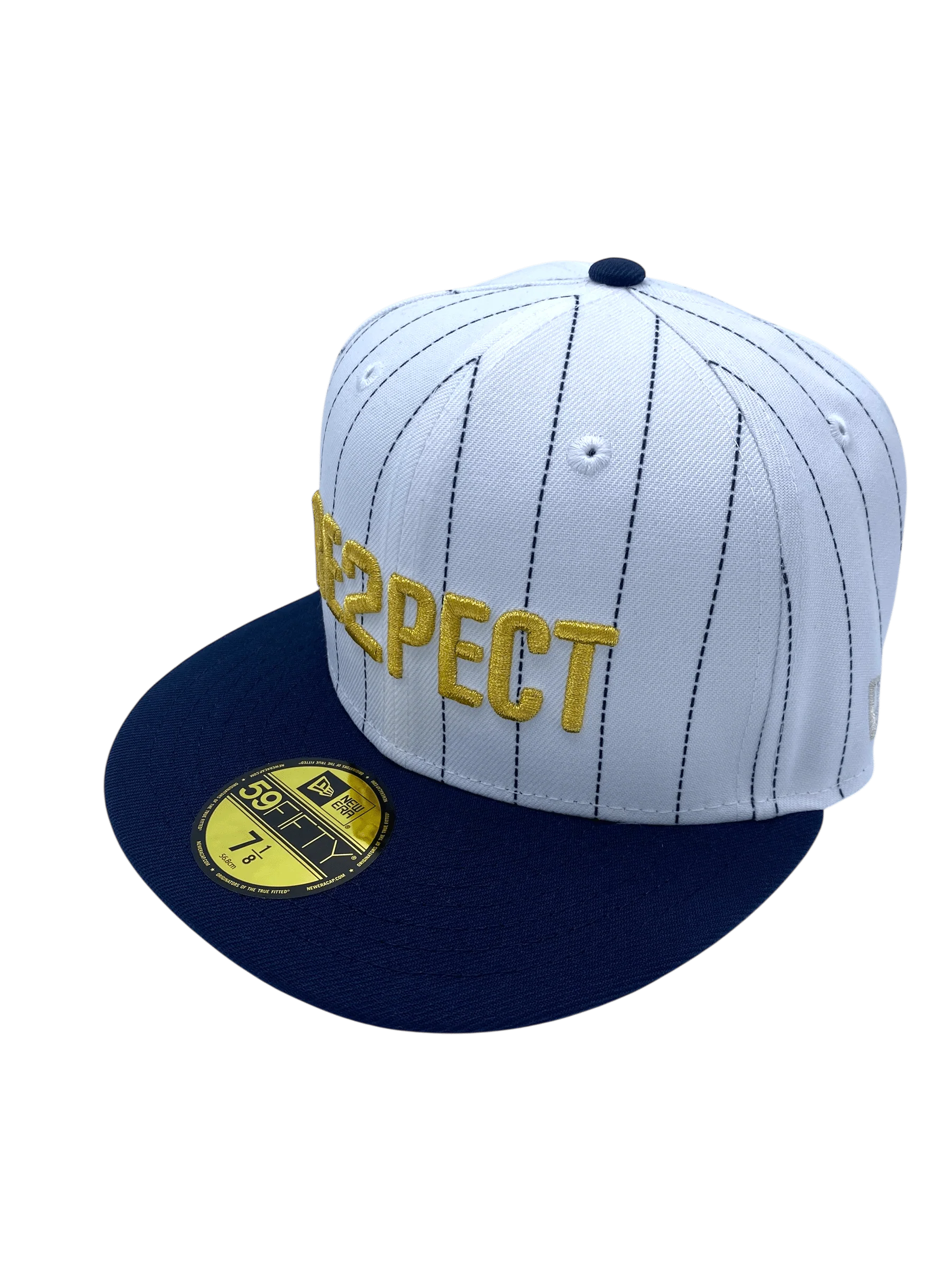 Adult New York Yankees New Era White Pinstripe Respect Custom Side Patch 59FIFTY Fitted Hat - Men's - Image 5