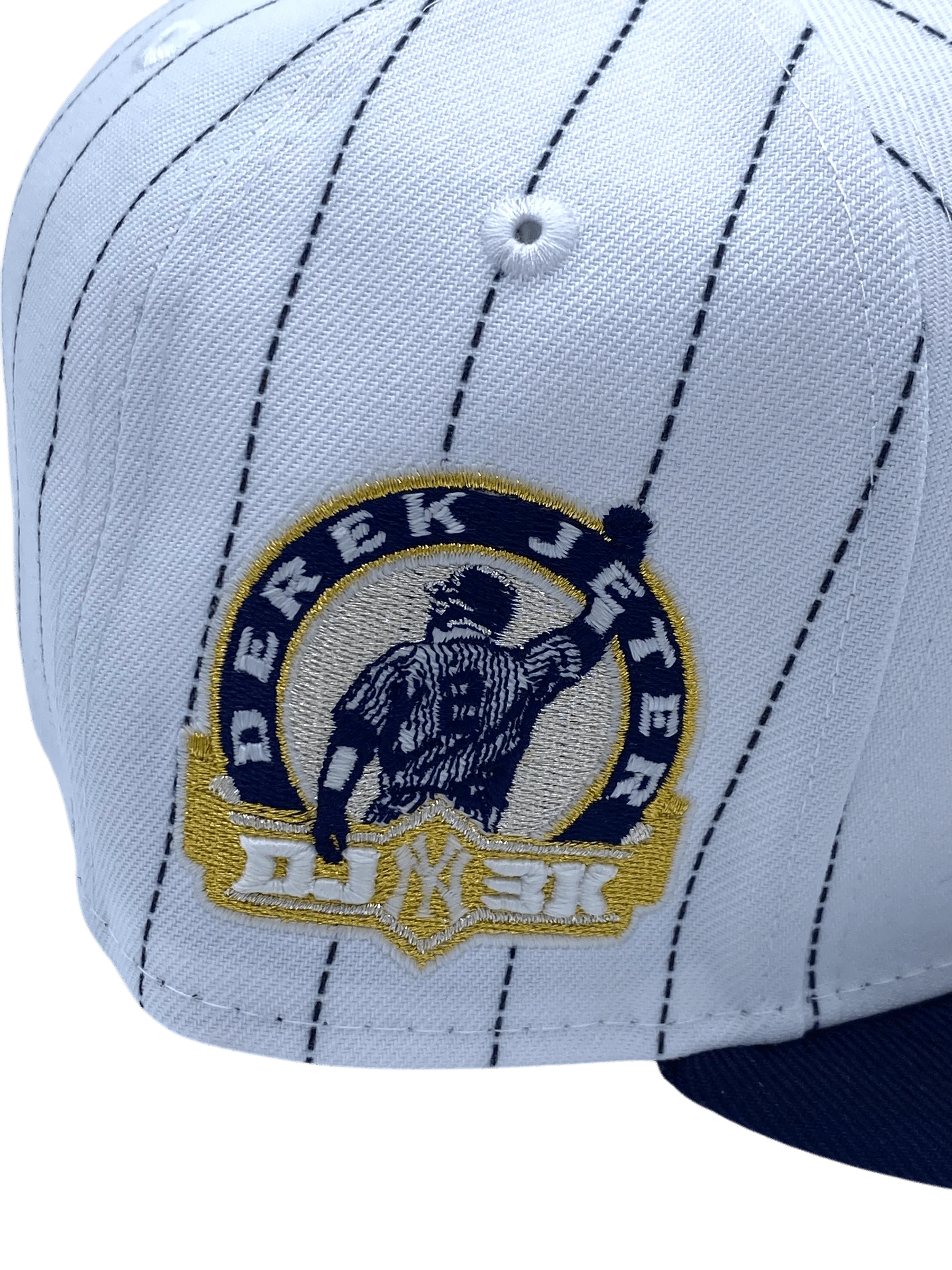 Adult New York Yankees New Era White Pinstripe Respect Custom Side Patch 59FIFTY Fitted Hat - Men's - Image 7