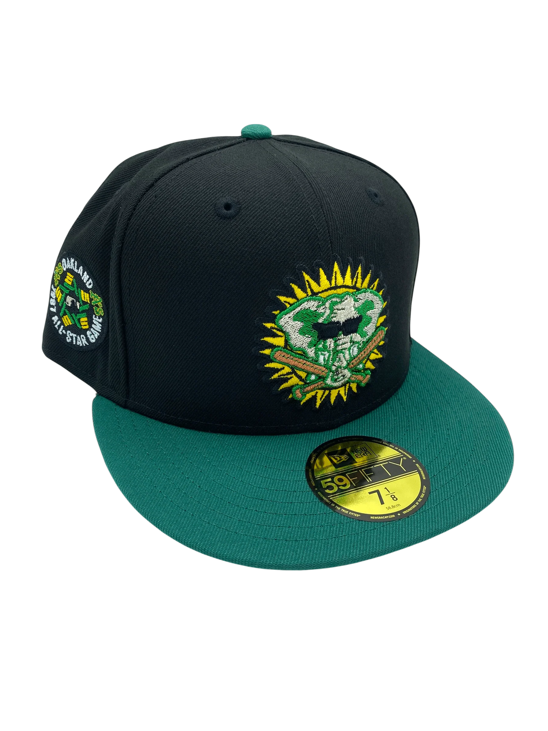 Adult Oakland A's New Era Black Chillin Stomper Side Patch 59FIFTY Fitted Hat - Men's