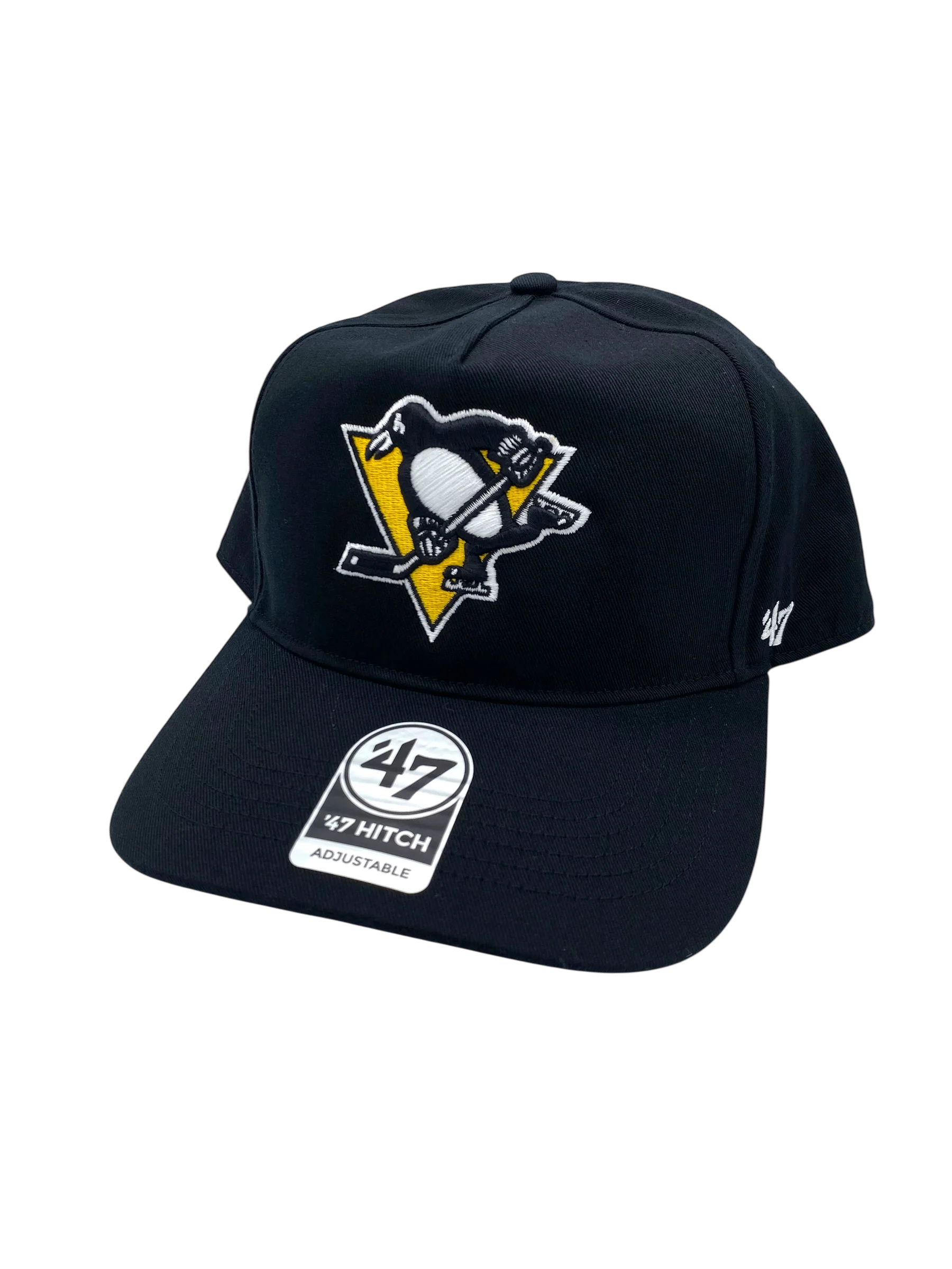 Adult Pittsburgh Penguins '47 Black Team Logo Hitch Adjustable Snapback Hat - Men's
