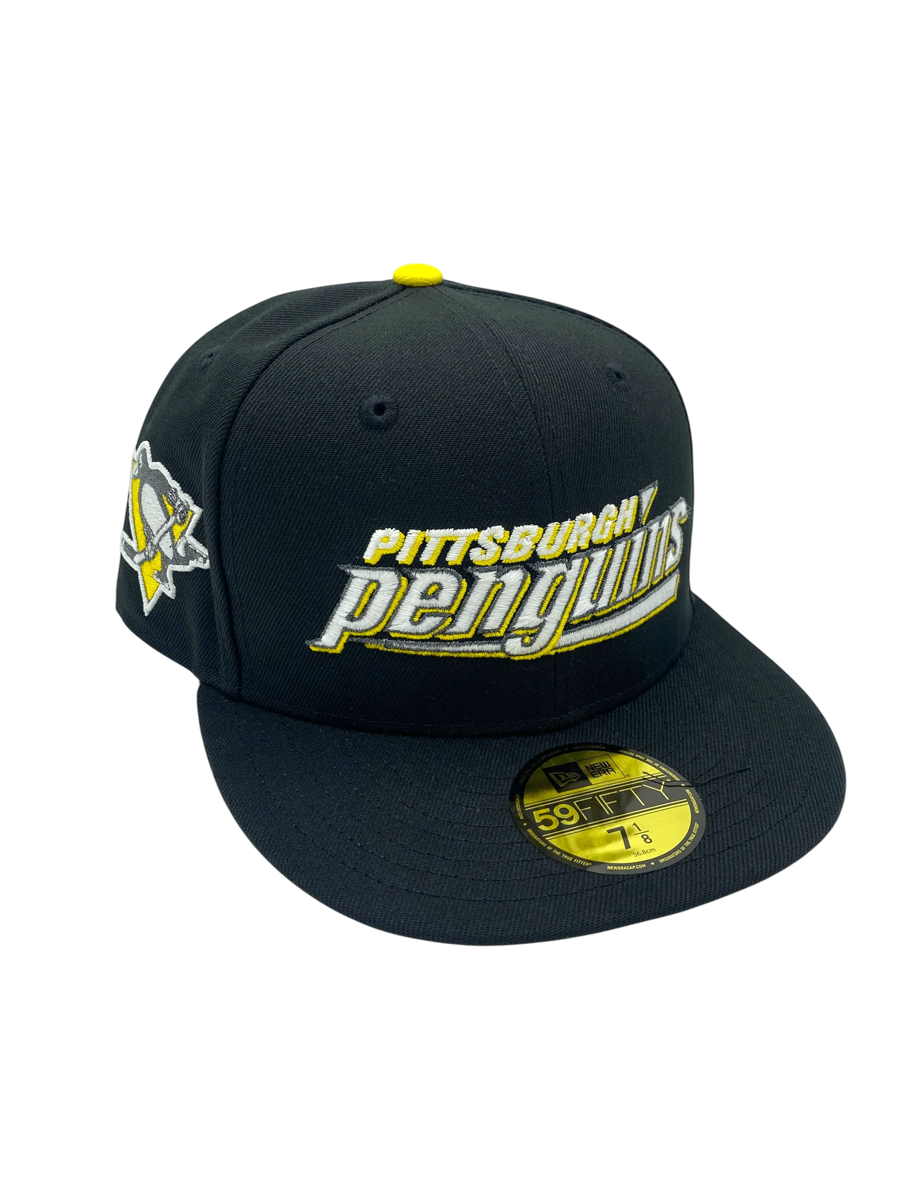 Adult Pittsburgh Penguins New Era Black Script Custom Side Patch 59FIFTY Fitted Hat - Men's