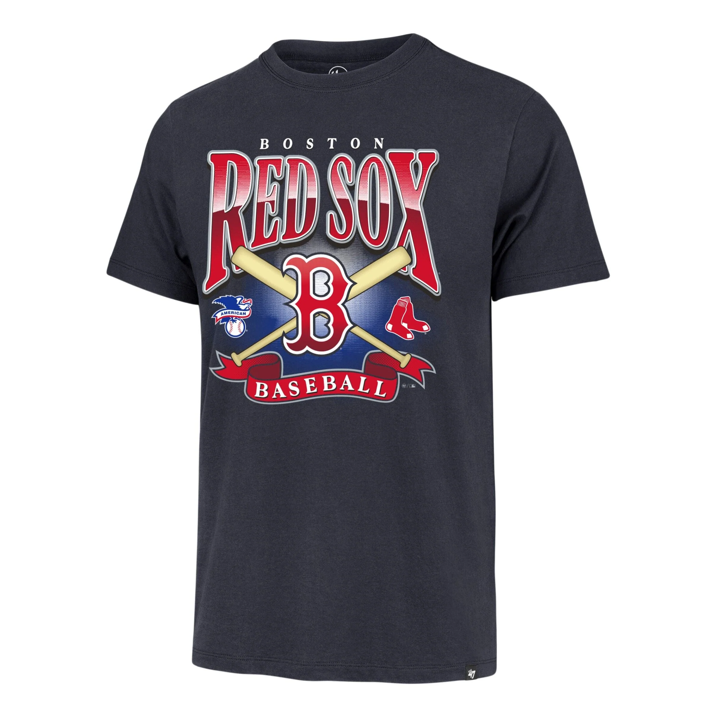 Adult Red Sox '47 Navy Chrometown Cross Bats Franklin T-Shirt - Men's