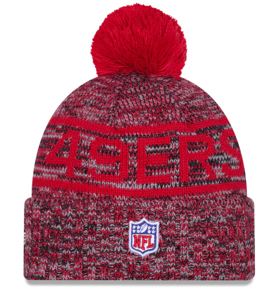 Adult San Francisco 49ers New Era 2025 Red Sideline Cuffed Knit Hat With Pom - Men's - Image 2